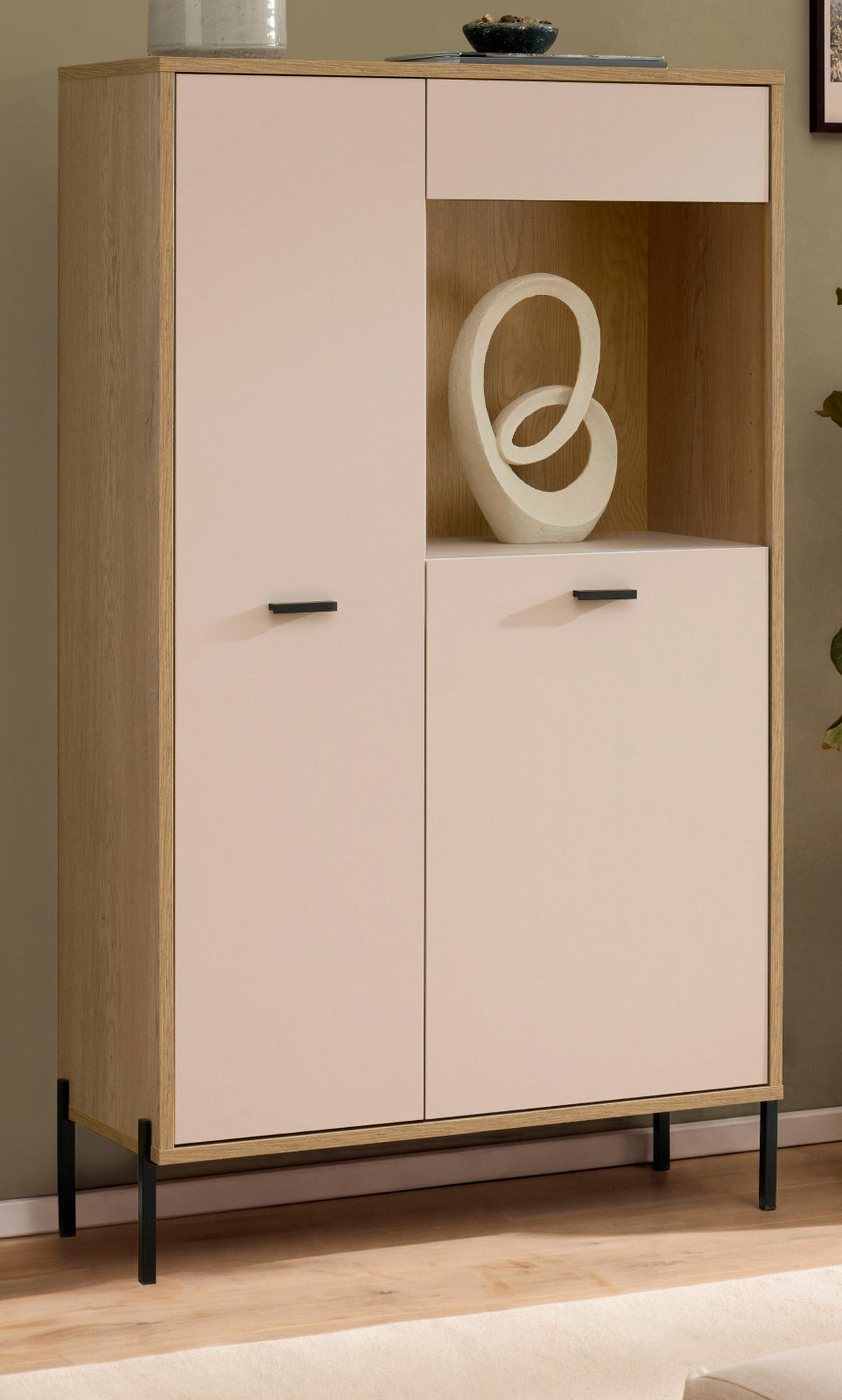 VITRINE Kaschmir, Eiche 80 x 150 cm, HIGHBOARD mit Soft-Close - Kaschmir/Eichefarben, Glas/Holzwerkstoff (80/150/35cm) - Furn.Design