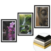 WANDBILDER 3er-Set - 40x60 cm Schwarzer Rahmen - Blumen, Wasserfall, Buddha-Felsen, Zen - Schwarz, Kunststoff (40/60cm) - ArtPrintCave