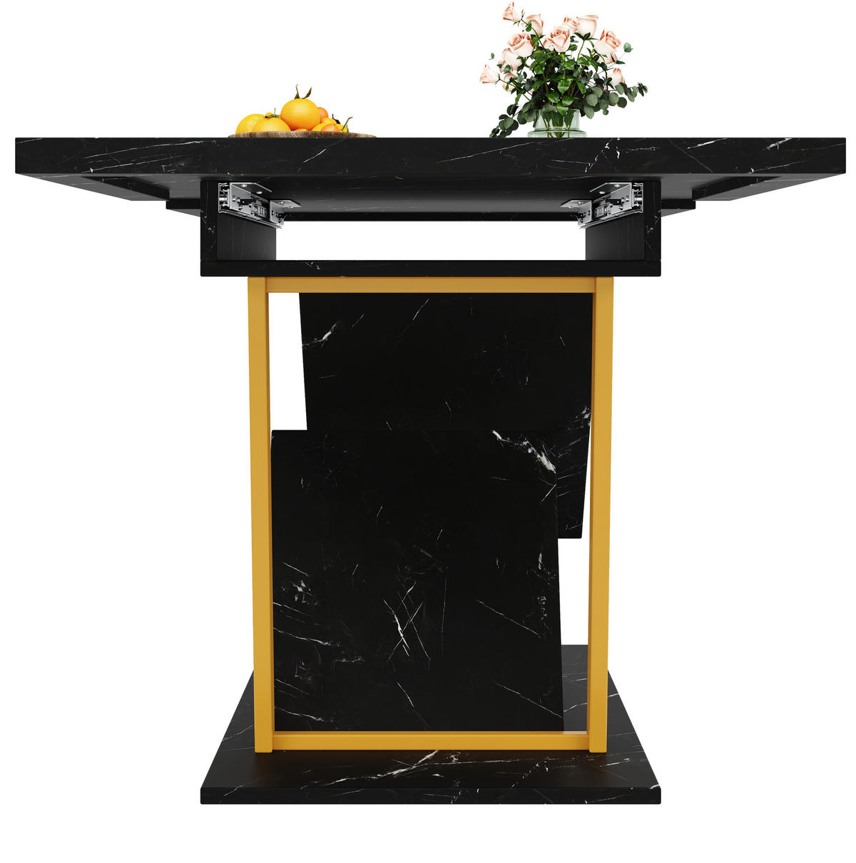 ESSTISCH 110-140x80x76 cm in Schwarz aus MDF mit Marmoroptik ausziehbar - Schwarz, Holzwerkstoff (140/80/76cm) - Modfu