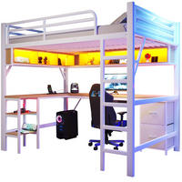 HOCHBETT aus Metall und MDF 140/200 cm mit Schreibtisch, Regal, Schrank, USB und LED-Beleuchtung, Weiß - Weiß, Holzwerkstoff (140/200cm) - Redom