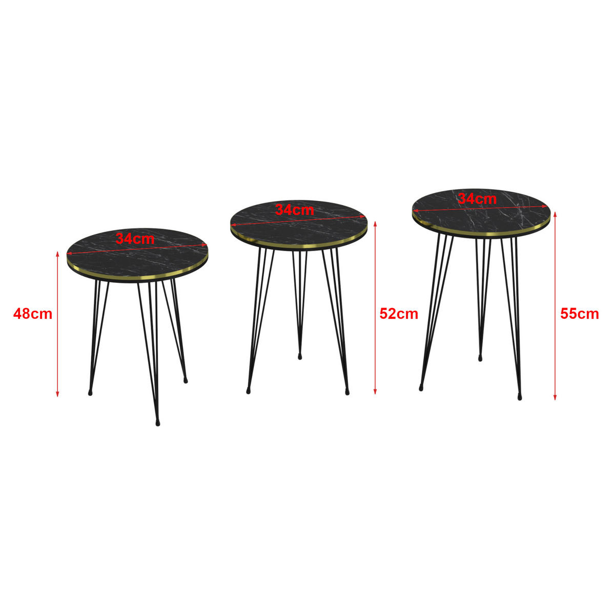 SATZTISCH SET Ry 3-teilig 36/36/50 - Schwarz, Holzwerkstoff (36/36/50cm) - [en.casa]