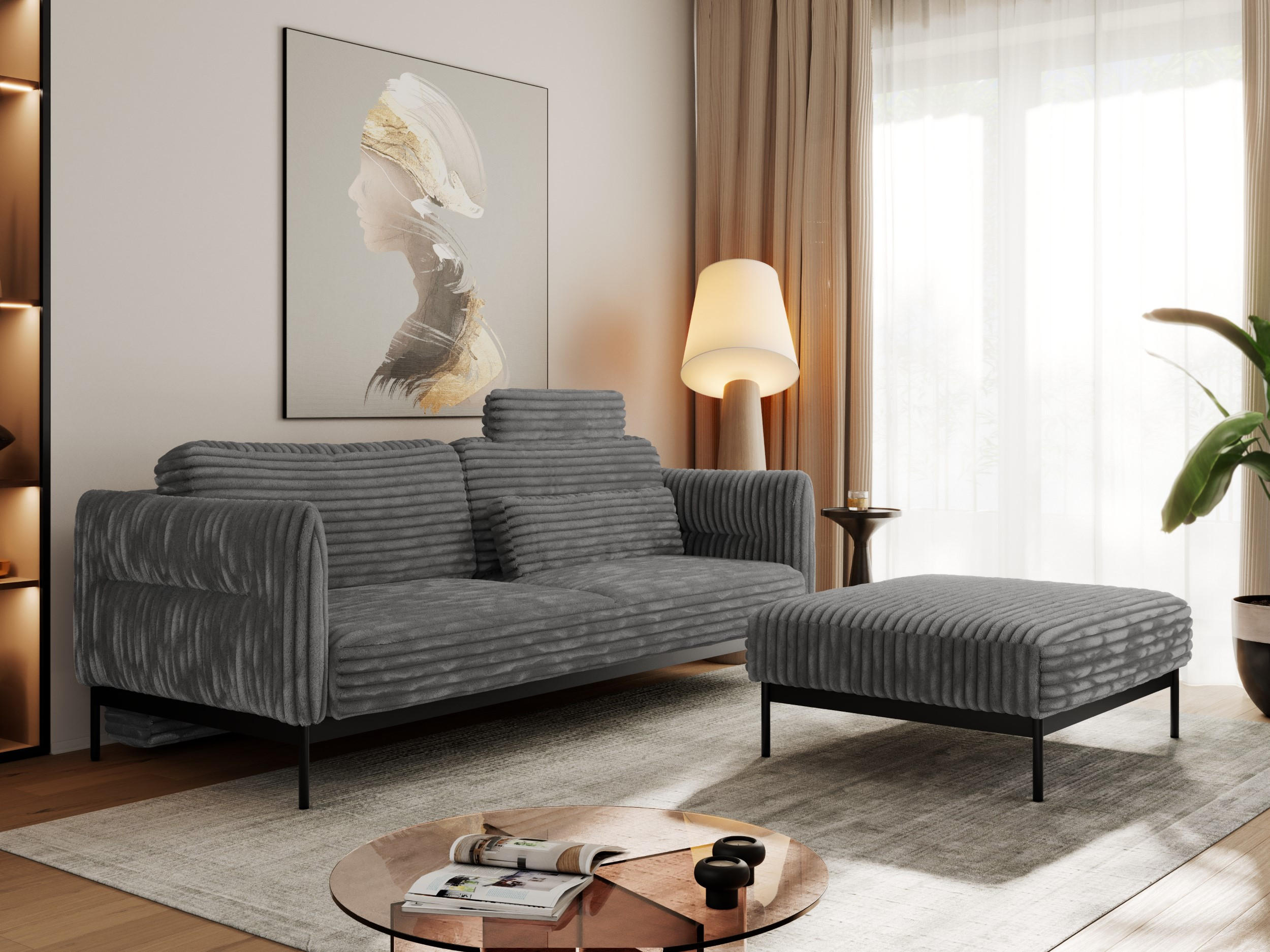 SCHLAFSOFA SALENTO Dunkelgrau Cord - Dunkelgrau/Schwarz, Textil/Metall (221/82/193cm) - MKS