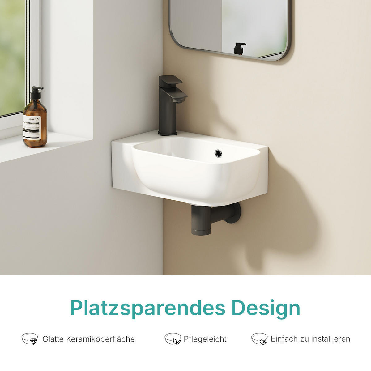 HANDWASCHBECKEN Links-Wasserhahnloch 40 / 25 / 14 cm - Weiß, Keramik (25/14/40cm) - EMKE