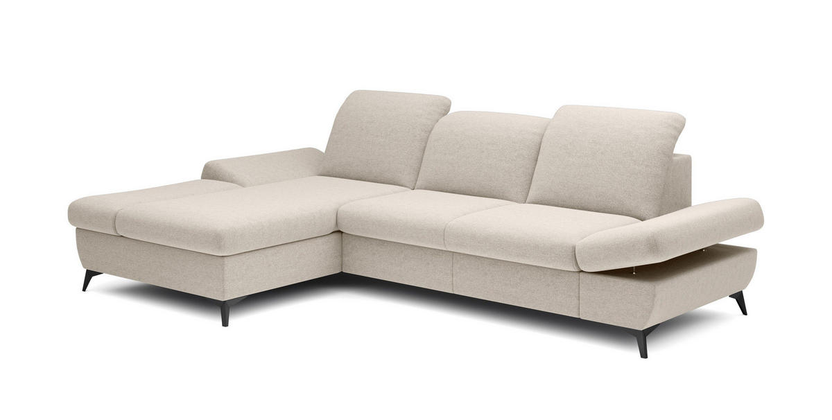 ECKSOFA FELICE L-S Creme Geflochtener Stoff mit Schlaffunktion - Creme, Holz (284/166cm) - MASSENO