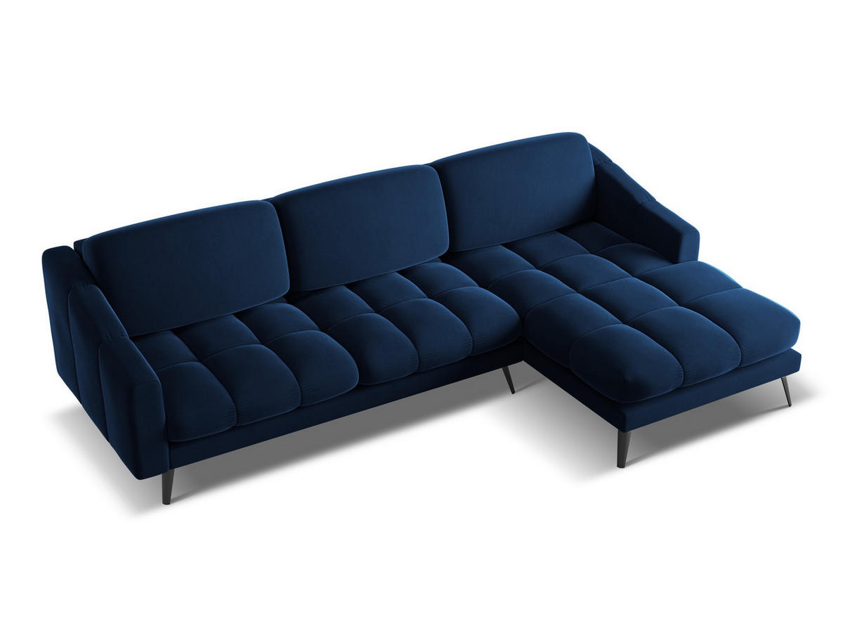 ECKSOFA Rechts Samt Stoff Blau - Blau/Schwarz, Textil/Metall (264/160cm) - Makamii