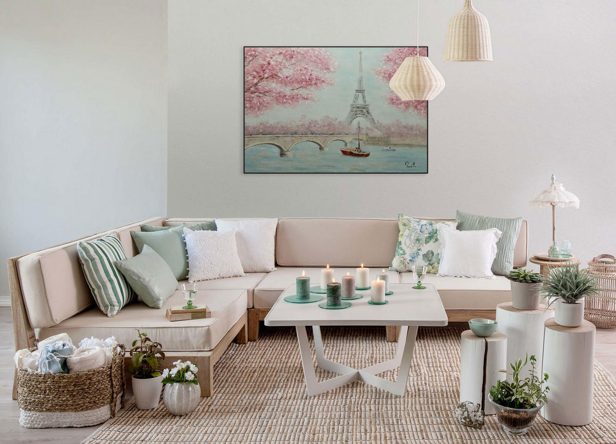 ACRYLBILD HANDGEMALT 100/70 cm - Blau/Pink, Holz/Textil (100/70cm) - KUNSTLOFT