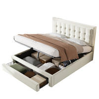 POLSTERBETT 140/200 cm aus Samt mit höhenverstellbarem Kopfteil und Stauraum Beige - Beige, Textil (140/200cm) - Modenvie