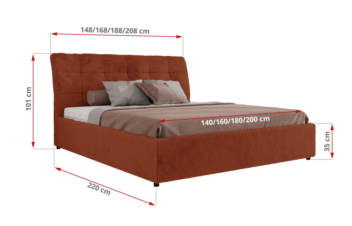 POLSTERBETT GALA CLASSIC 140/200 - Orange Plüsch - ohne Matratze - Orange, Textil (140/200cm) - MKS