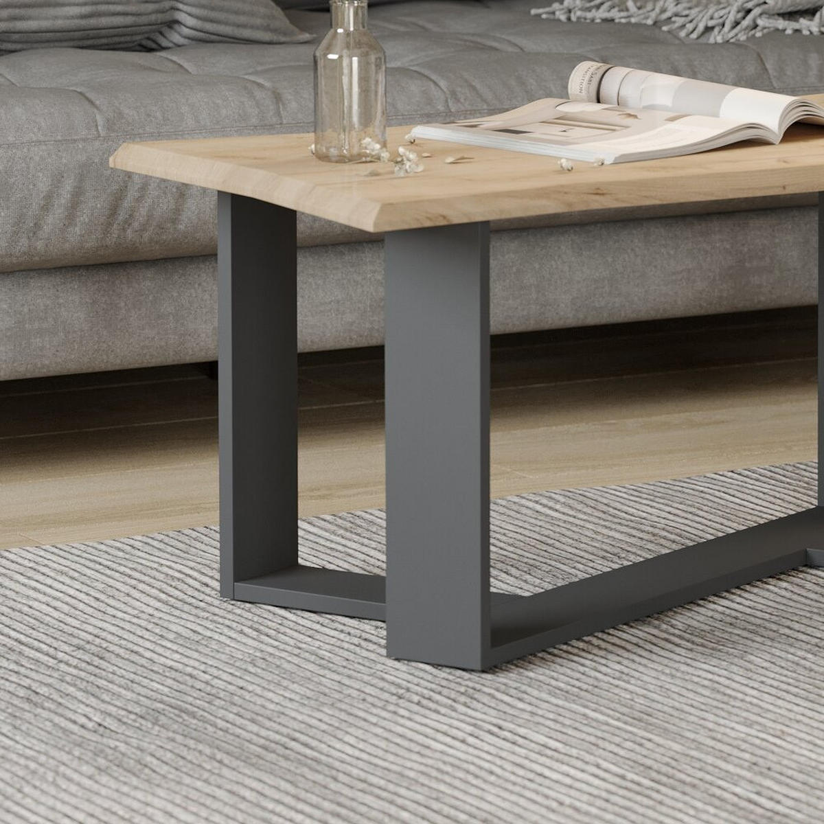 COUCHTISCH Arne Goldkraft Eiche 90 x 50 cm - Anthrazit/Eiche Wotan, Holzwerkstoff (50/90/42.3cm) - Vicco