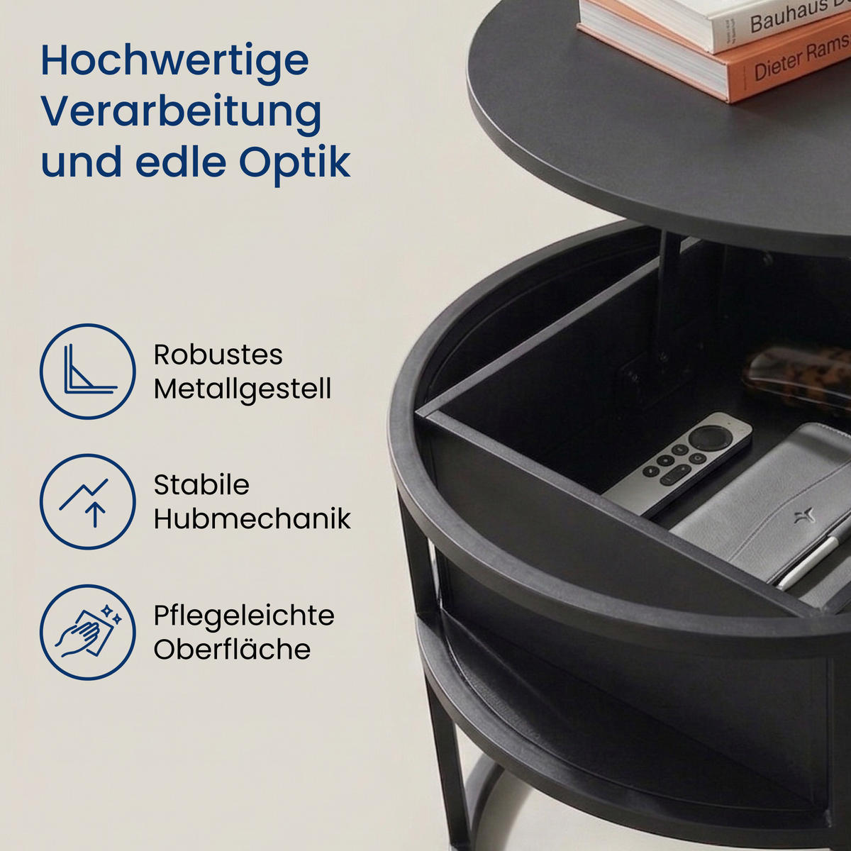 COUCHTISCH mit Klappdeckel in Schwarz - Schwarz, Metall (60/60/48cm) - Home Collective