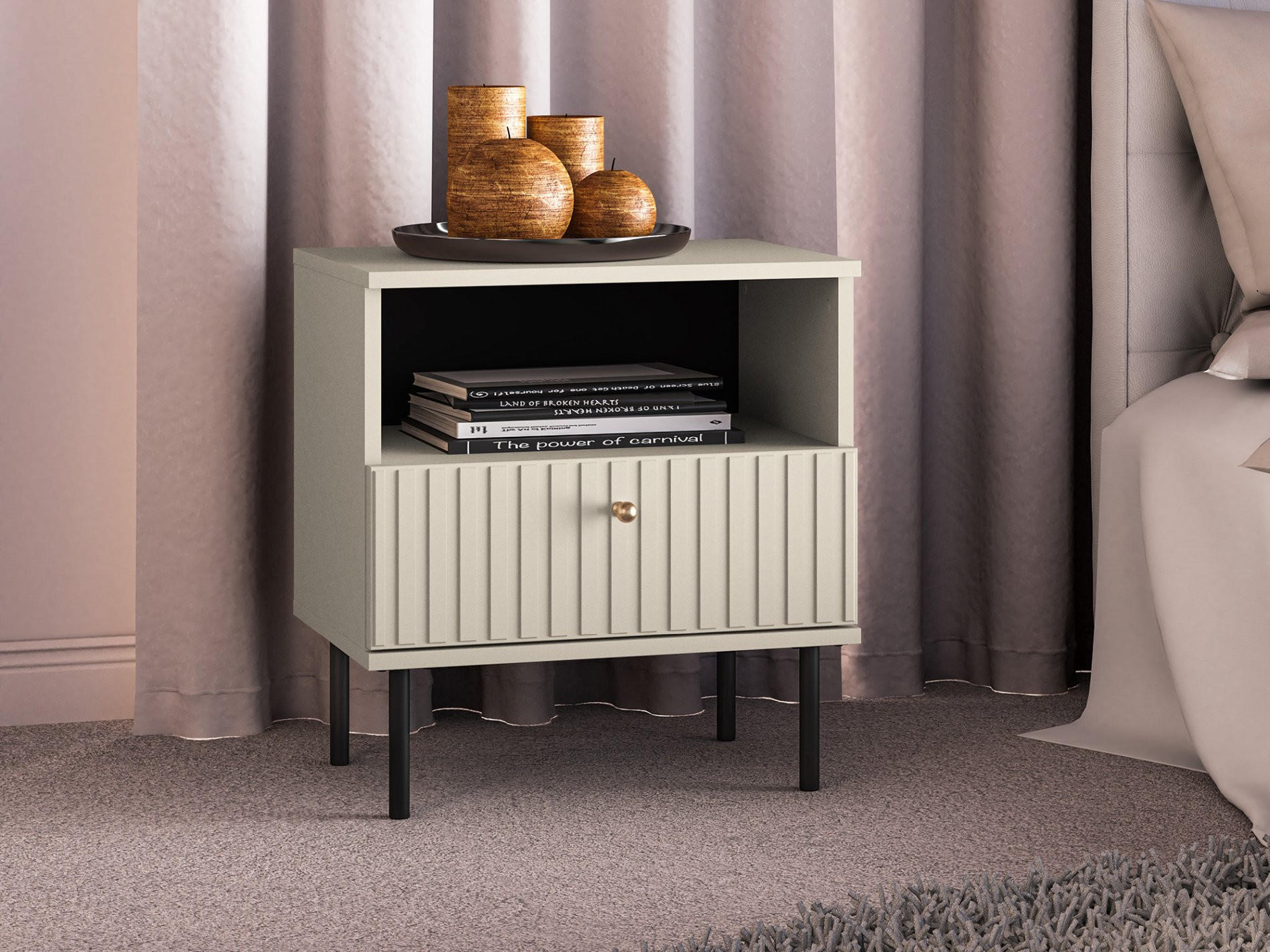 NACHTTISCH Caletto Beige 50 cm - Beige/Goldfarben, Holzwerkstoff/Metall (50/53/34cm) - Selsey
