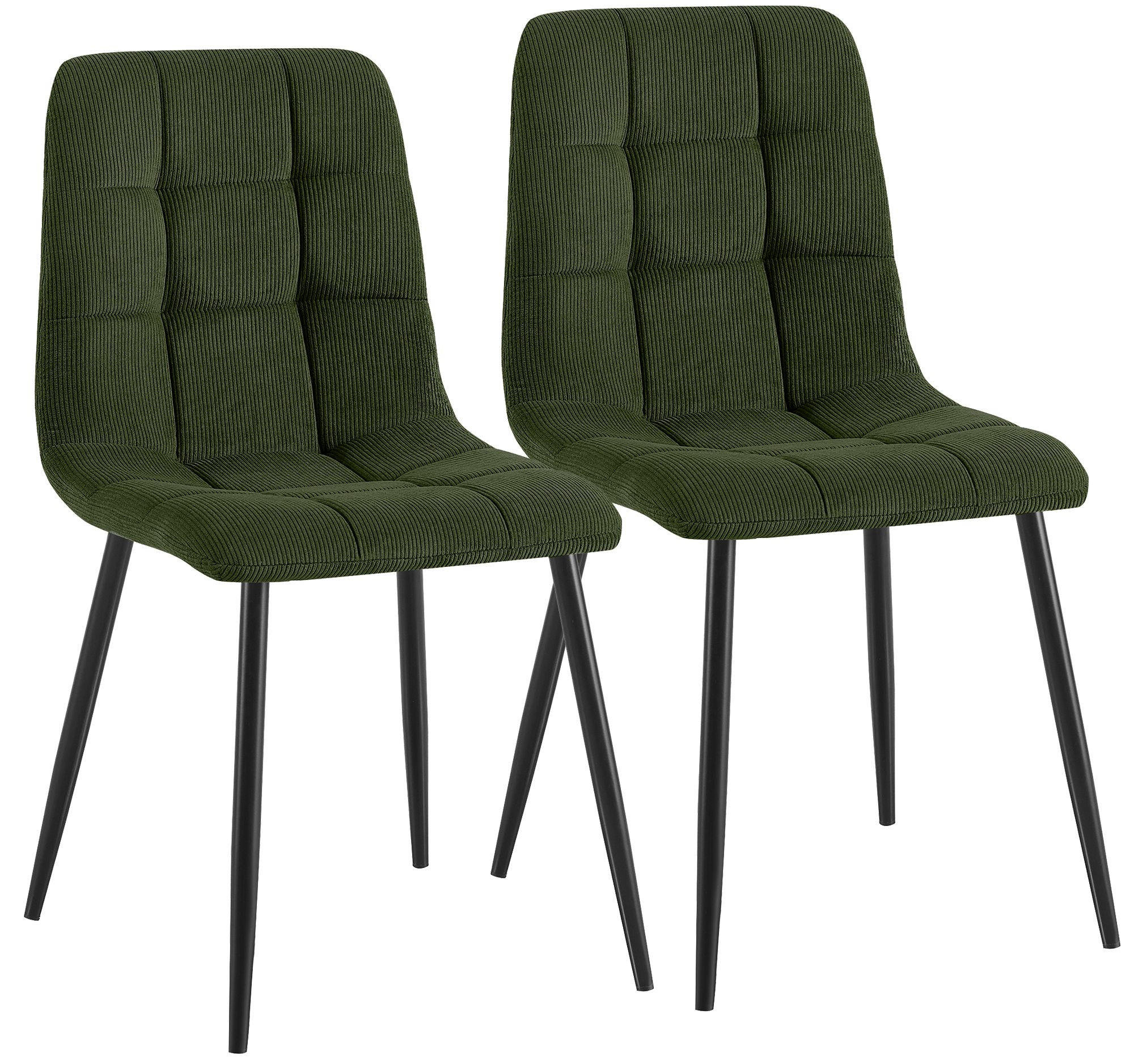 ESSZIMMERSTUHL 2 Cord Grün - Schwarz/Grün, Textil/Metall (45/84/55cm) - CLP