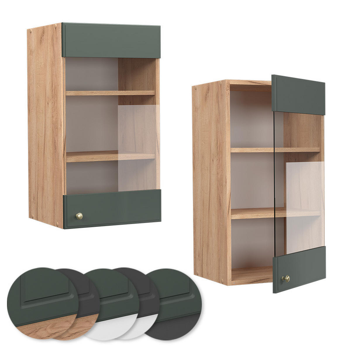 KÜCHENGLASSCHRANK Fame-Line Grün-Gold Landhaus 40 cm - Honigeiche/Eiche Wotan, Holzwerkstoff (40/72/34.1cm) - Vicco