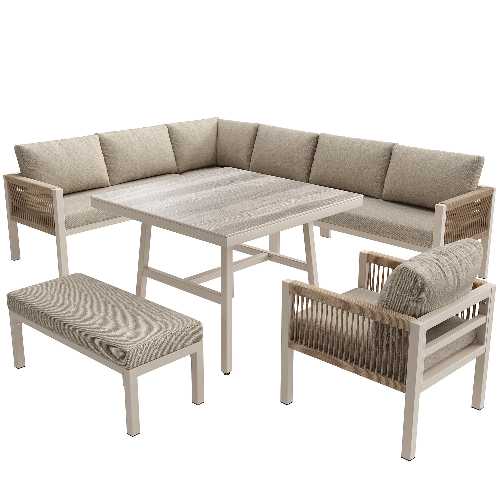 LOUNGEGARNITUR -Form Set Beige - Beige, Metall - ComfortXL