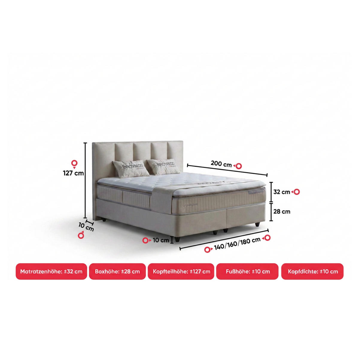 BOXBETT BIRDY Bett Beige mit Matratze 180x200 - Beige, Holz (180/200cm)