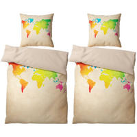 BETTWÄSCHE 4-teilig International Map - Beige, Naturmaterialien (135/200cm) - Sanilo