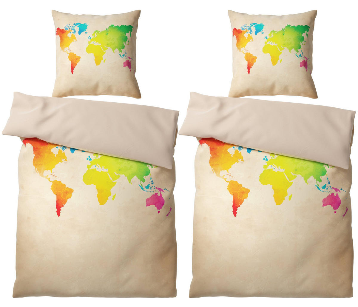 BETTWÄSCHE 4-teilig International Map - Beige, Naturmaterialien (135/200cm) - Sanilo