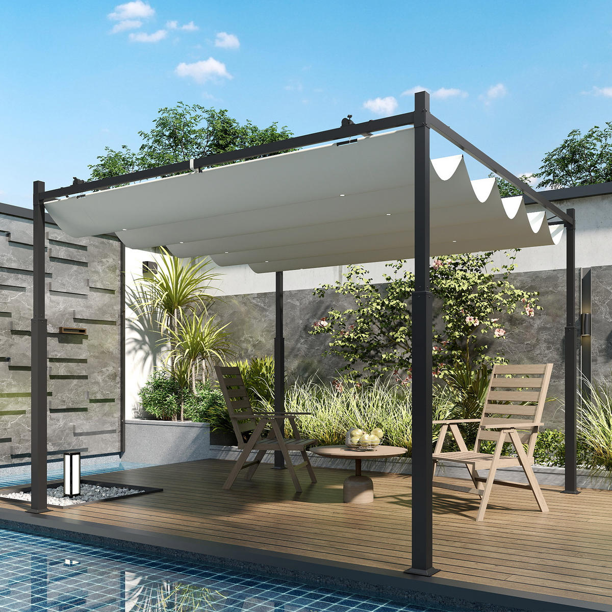 KOVOVÁ PERGOLA cca 3x3m - krémová, kov (298/230/298cm) - Outsunny