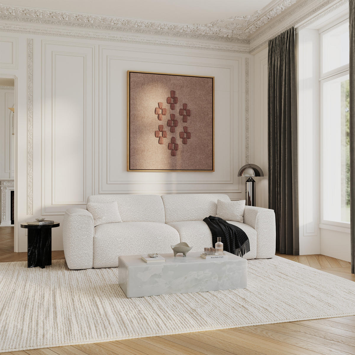 SCHLAFSOFA GERADE Bouclé-Stoff Creme 240cm - Creme, Textil (240/73/97cm) - Sia Home