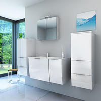 BADMÖBEL Set Gently 1 V3 Weiß MDF Waschtisch 90cm mit 5W LED-Strahler - Weiß, Glas/Kunststoff (46/52/90cm) - AcquaVapore by Sandra Jentho