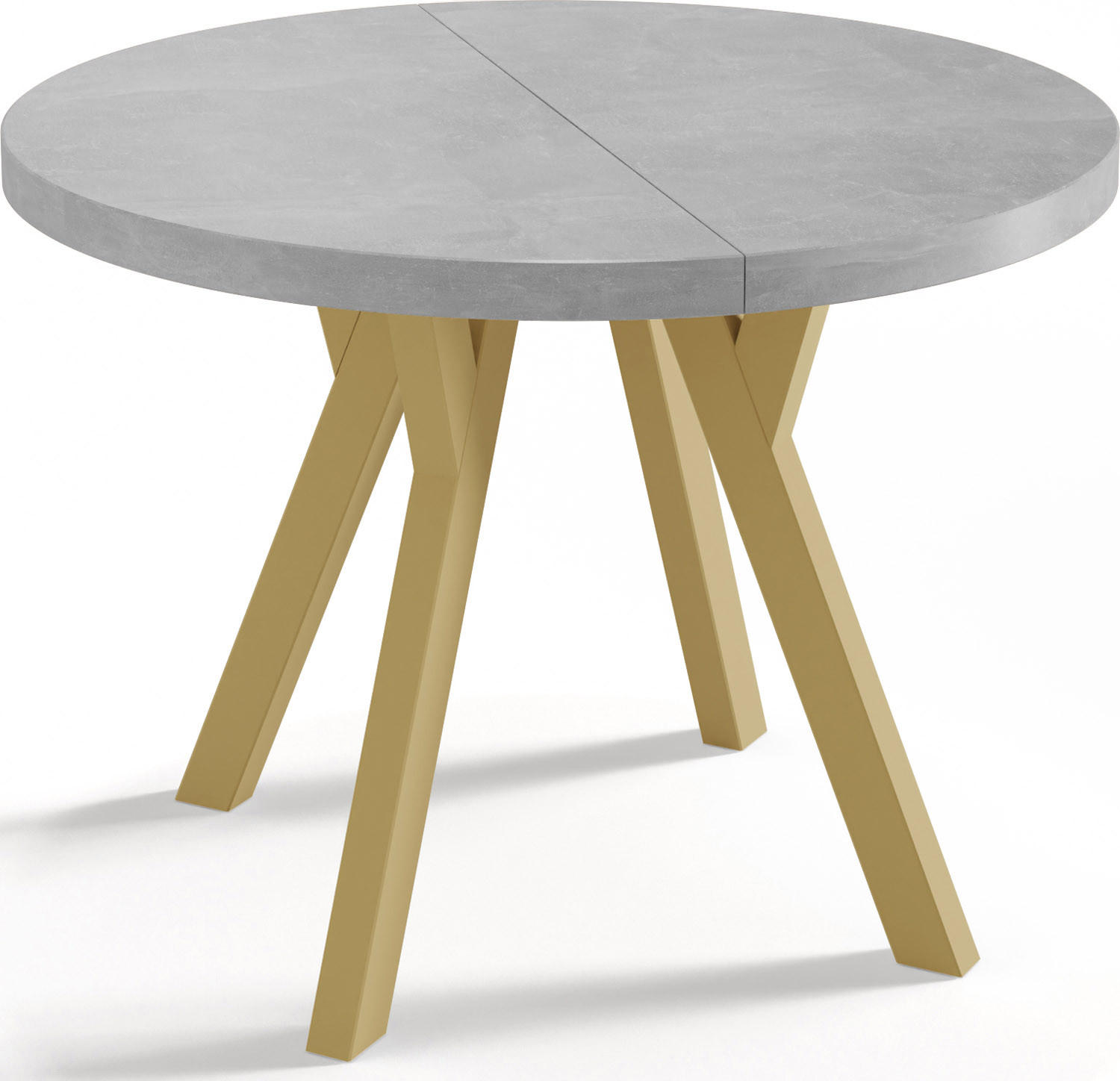 ESSTISCH Mateo runder ausziehbarer, Grauer Beton 100-200/100/76 cm - Goldfarben/Hellgrau, Holz/Holzwerkstoff (100/100/76cm) - WFL GROUP
