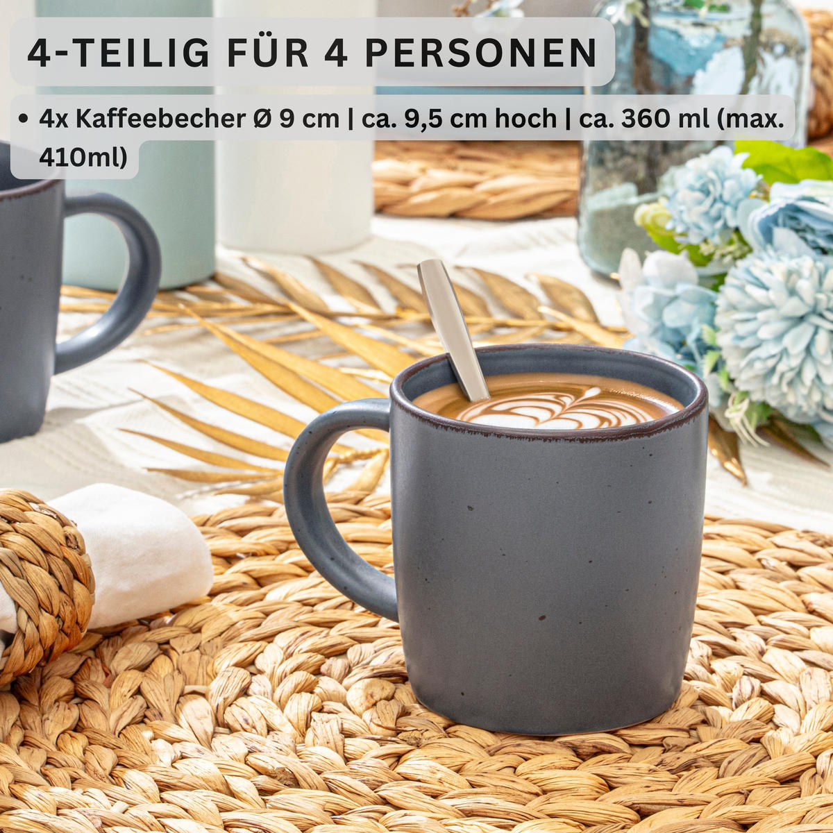 KAFFEEBECHER BOMBAY GRAPHIT - 4 teilig aus Steingut - Dunkelgrau, Stein (0.8L) - Sänger