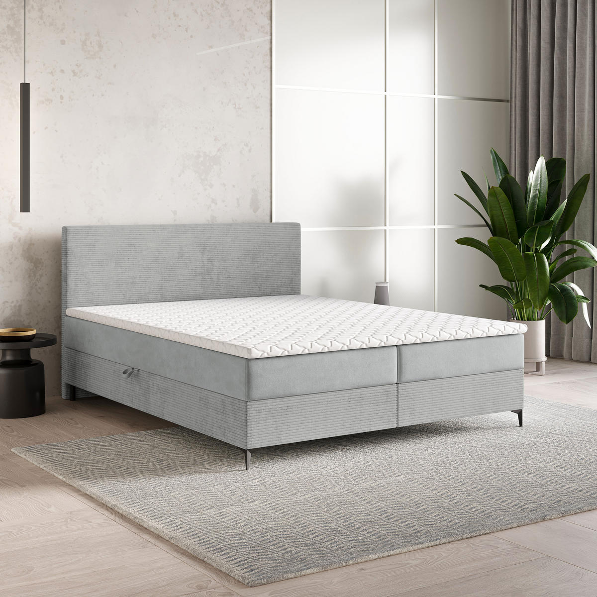 BOXBETT TORREL 140x200 cm mit Matratze und Topper - Hellgrau - Hellgrau, Holz (140/200cm) - MASSENO