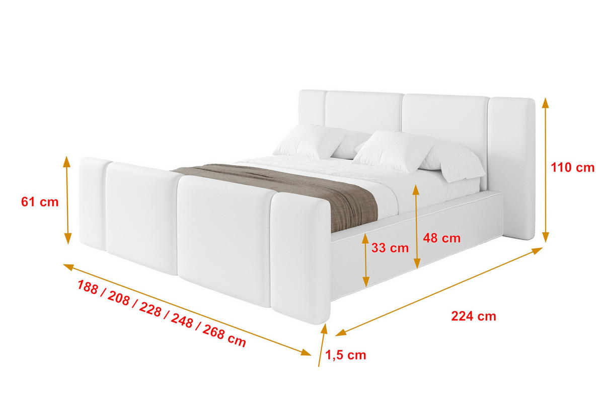 POLSTERBETT mit Bettkasten, Fußteil und Lattenrost, Boxbett ohne Matratze - RIVO-Z 160x200 Weiß - Weiß Hochglanz, Holzwerkstoff/Textil (160/200cm) - ALTDECOR
