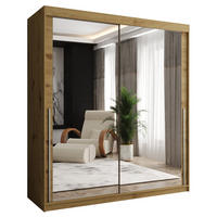 SCHWEBETÜRENSCHRANK mit Spiegel 180 cm Breite Artisan mit silbernem Griff - Silberfarben/Eiche Artisan, Holzwerkstoff (180/200/62cm) - Home Collective