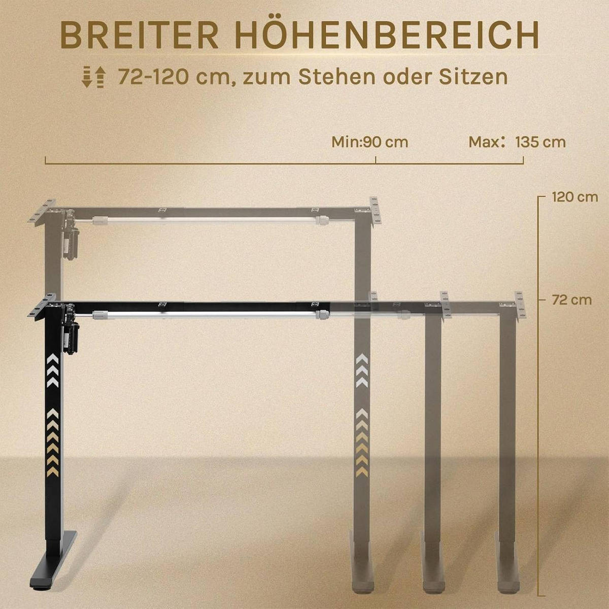 TISCHGESTELL elektrisch, verstellbar, Schwarz - Schwarz, Metall (55.5/90/72cm) - Woltu