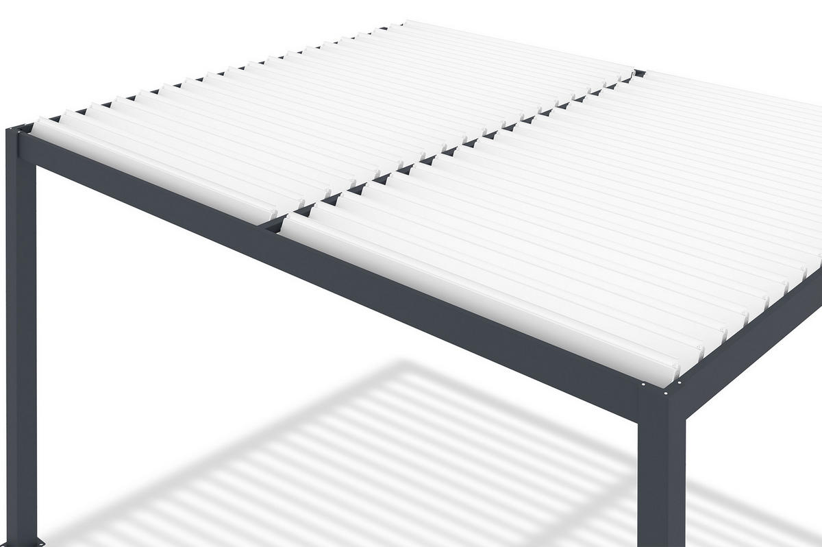 BIOKLIMA-PERGOLA Agosta 4x3m 250 cm hoch an der Wand befestigt Graues Aluminium mit wei - Grau, Metall (394/248/300cm) - Cazeboo