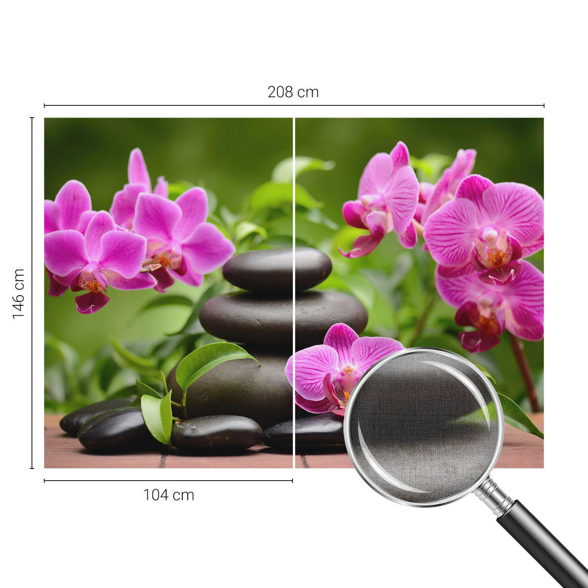 FOTOTAPETE 208x146 cm - Orchideensteine - Grün, Textil (208/146cm) - Wallfluent