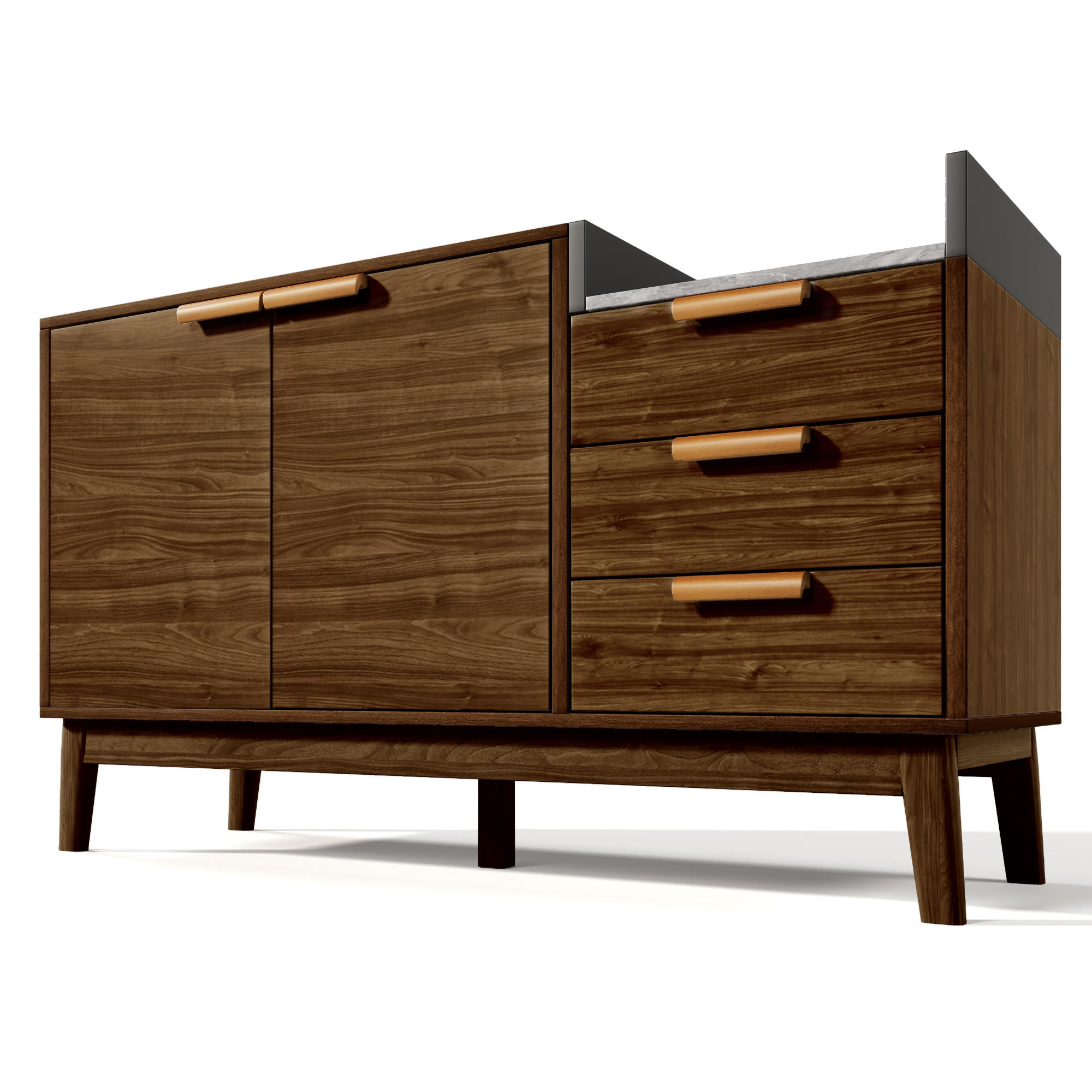 SIDEBOARD in Walnussoptik mit 2 Türen und 3 Schubladen - Braun, Holzwerkstoff (120/77/40cm) - Urban Meuble
