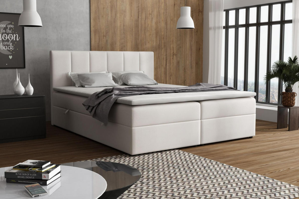 BOXBETT LISA mit Bettkästen H2/H3 Matratze 180 x 200 cm - Beige, Holzwerkstoff (180/200cm) - VENASI MÖBEL