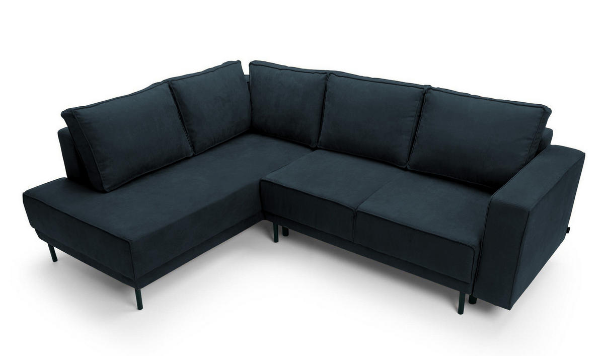 ECKSOFA Rodario Dunkelblau Velours - Schwarz/Dunkelblau, Textil/Metall (247/187cm) - Selsey