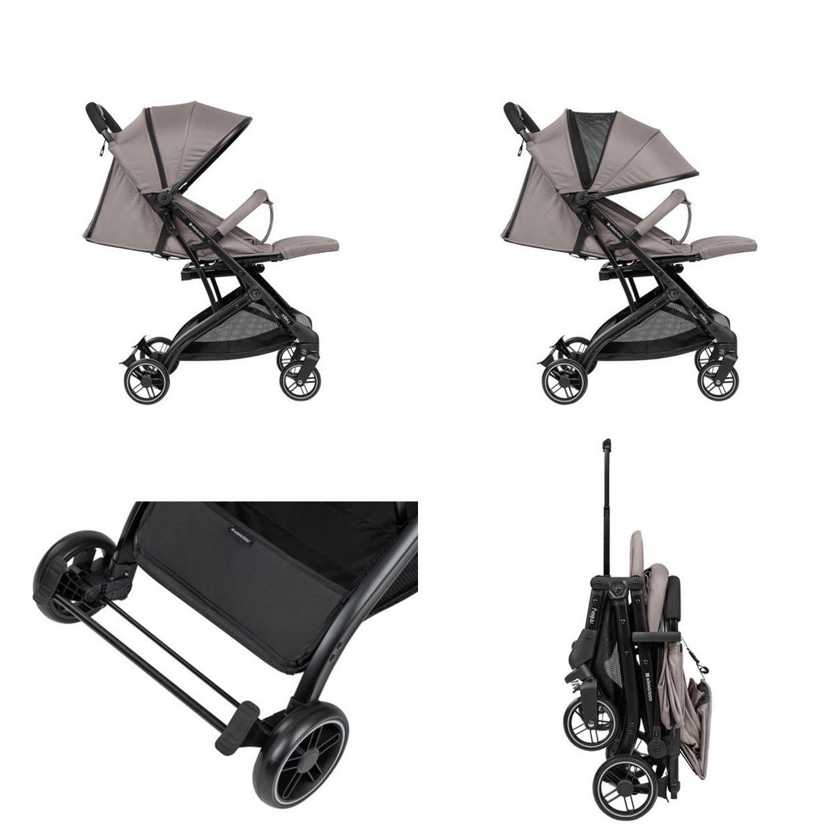 KINDERWAGEN Miley mit Fußsack beige-schwarz Fußstütze verstellbar, klappbar, Korb - Beige, Metall (64/52/100cm) - Kikka boo