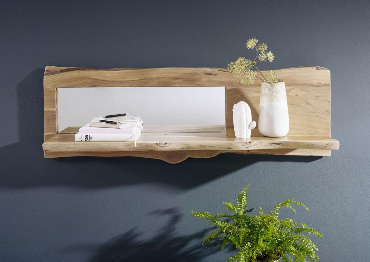 WANDREGAL Akazie 121x22x38 natur lackiert PURE ACACIA #705 - Naturfarben, Holz (121/38/22cm) - Massivmoebel24
