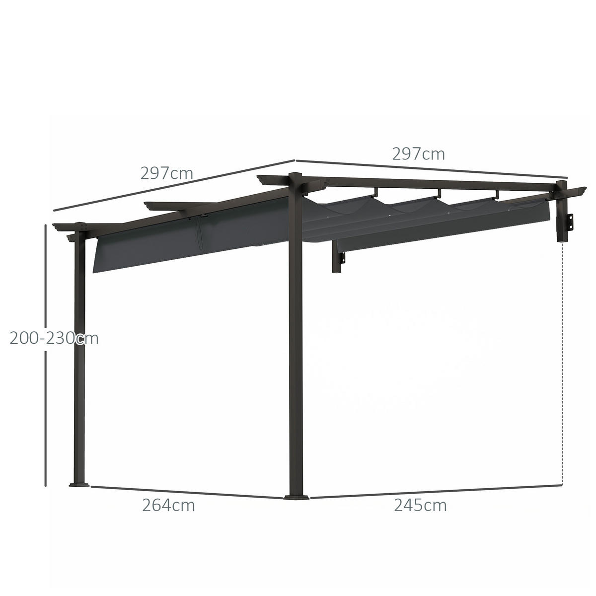 PERGOLA aus Polyester 297x297x200/230 cm in Dunkelgrau mit ausziehbarem Dach - Dunkelgrau, Textil (297/230/297cm) - Modfu