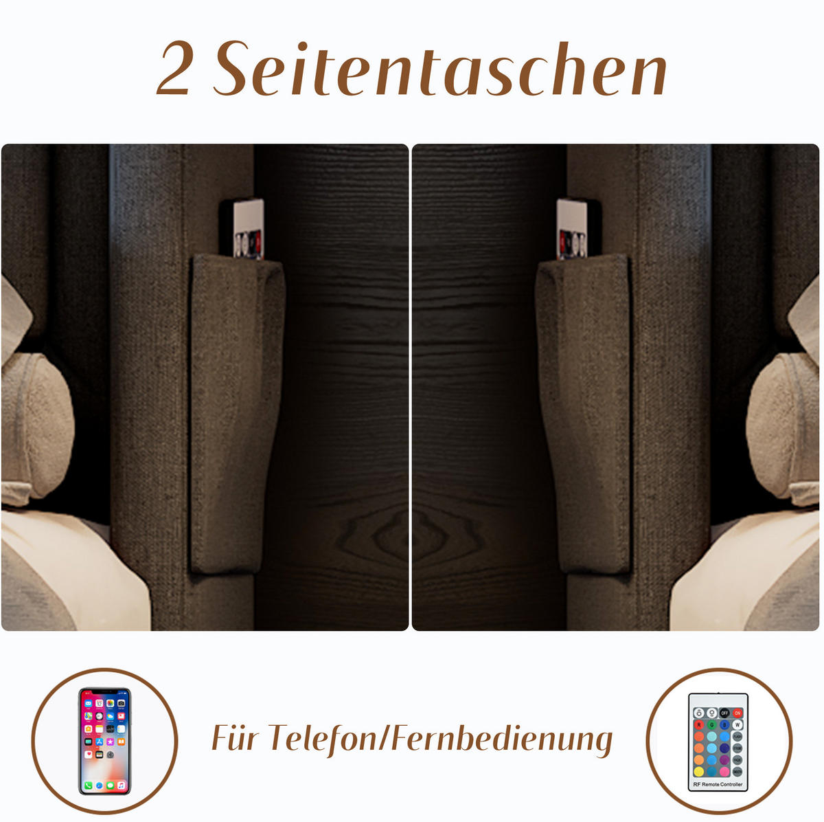 POLSTERBETT 140/200 cm Grau aus Baumwoll-Leinenstoff mit LED und Ladefunktion - Grau, Textil (140/200cm) - OKMYHOME