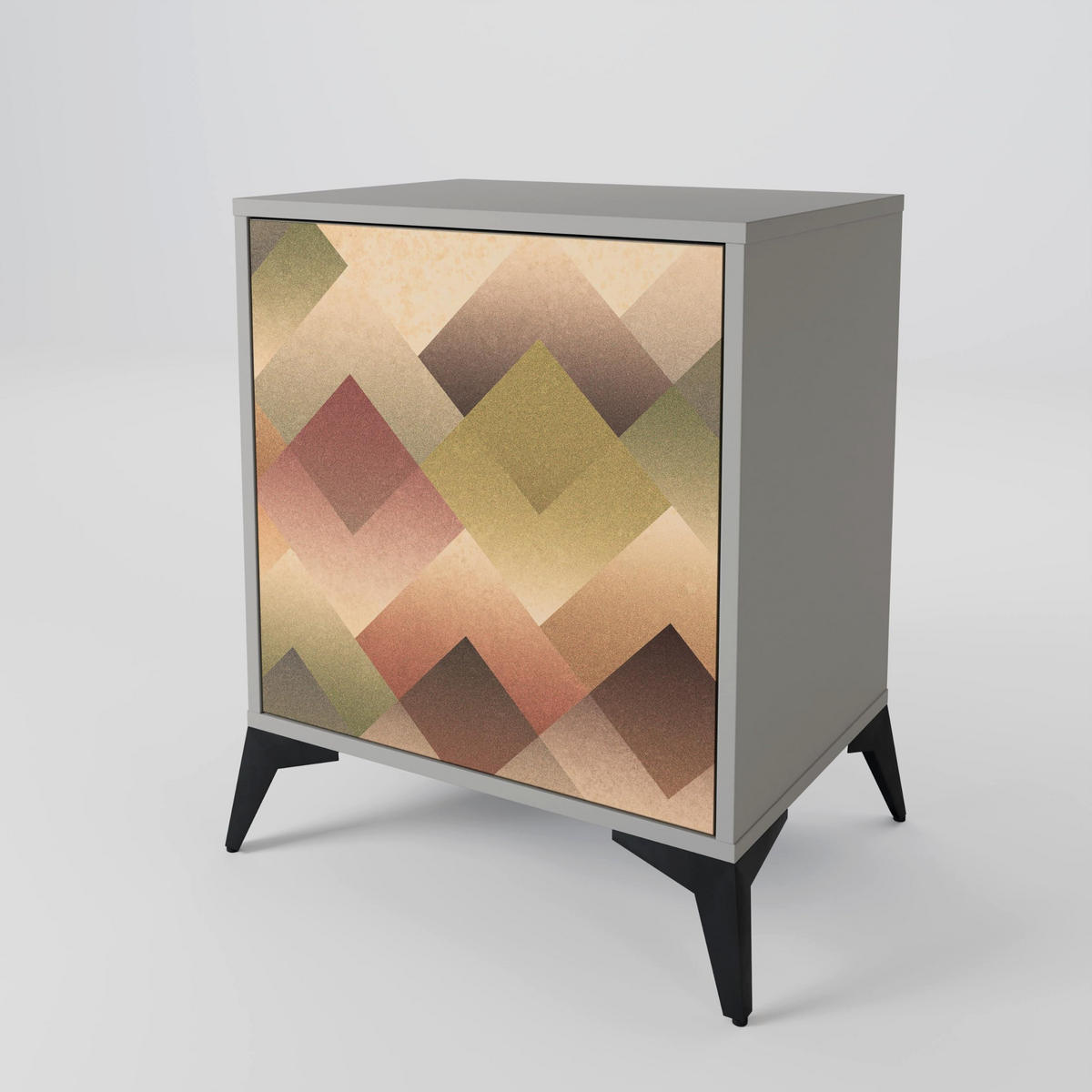 SIDEBOARD GEOMETRIC FUSION, Grau, 57,5x42x67,5 cm, Schwarze Metall-Rahmenfüße - Multicolor/Schwarz, Holzwerkstoff/Metall (57.5/67.5/42cm) - SpaceRebels
