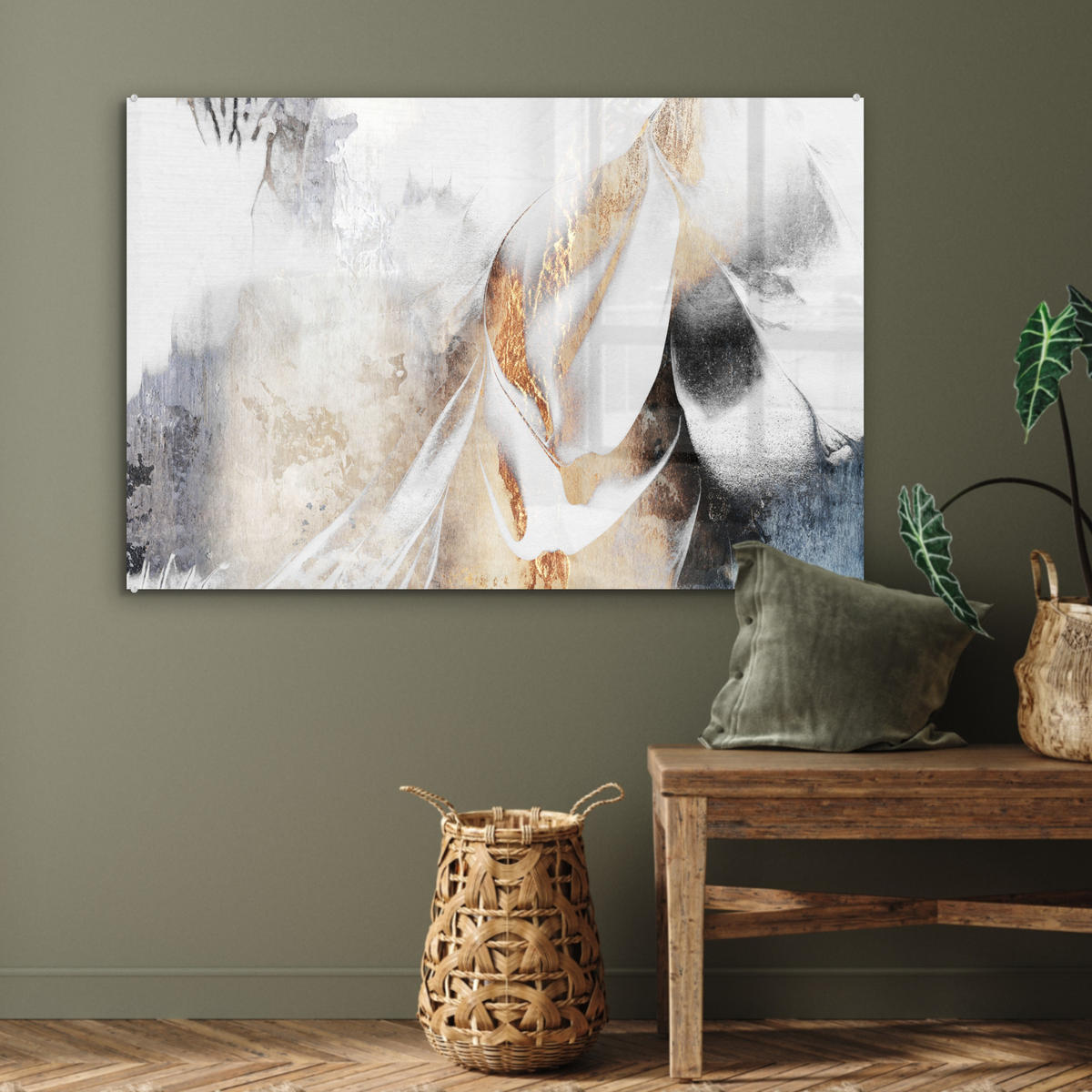 ACRYLGLASBILD Luxus - Abstrakt - Gold - Weiß 90x60 cm - Goldfarben, Glas (90/60cm) - MuchoWow