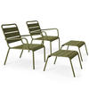 RELAXSESSEL MIT HOCKER 2-tlg., Khakigrün - Grün, Metall (64/72/60cm) - Oviala