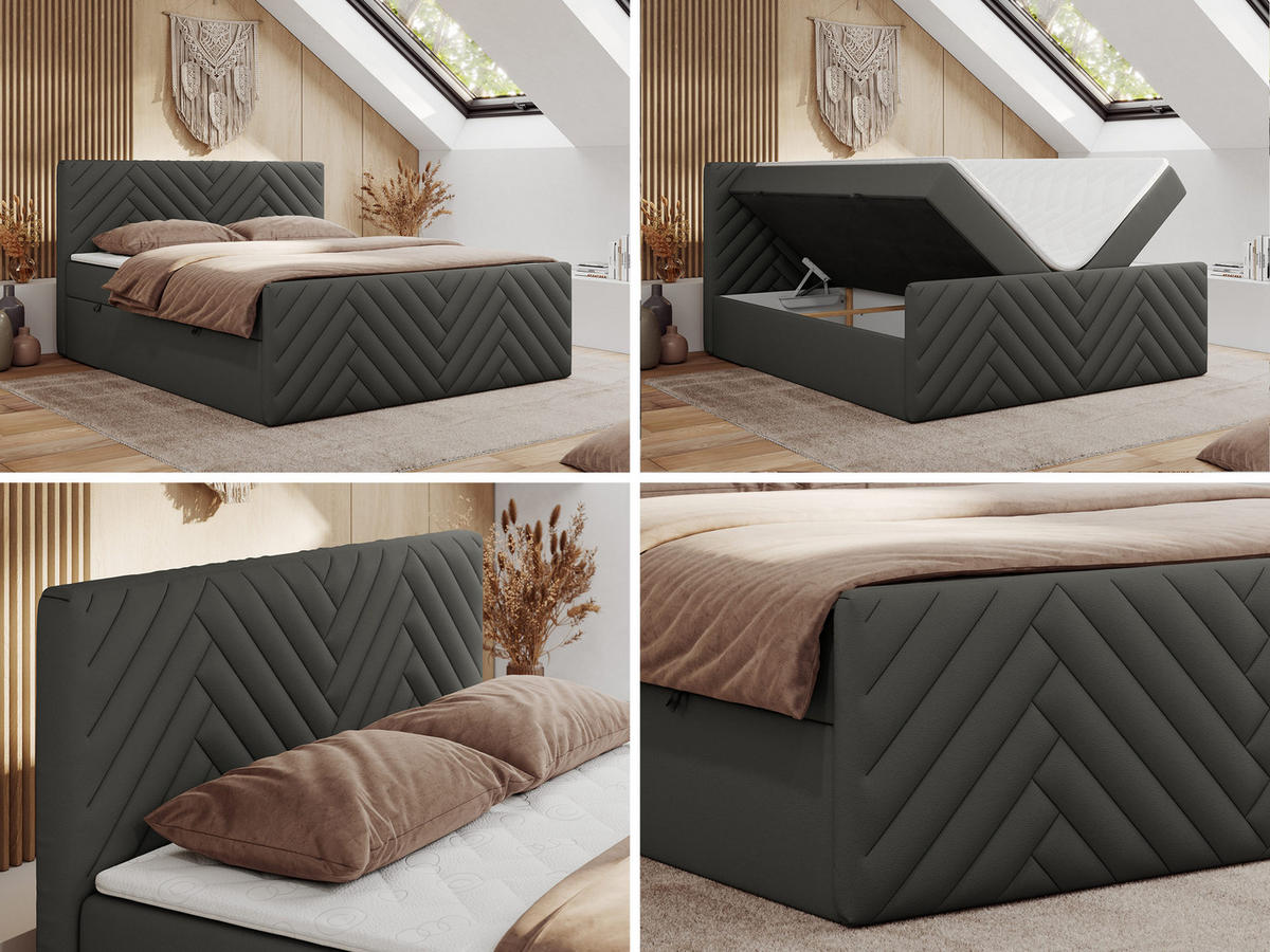 BOXBETT PARIS DUO 120/200 - Grau Kunstleder - H3 - Grau, Holz/Textil (120/200cm) - MKS