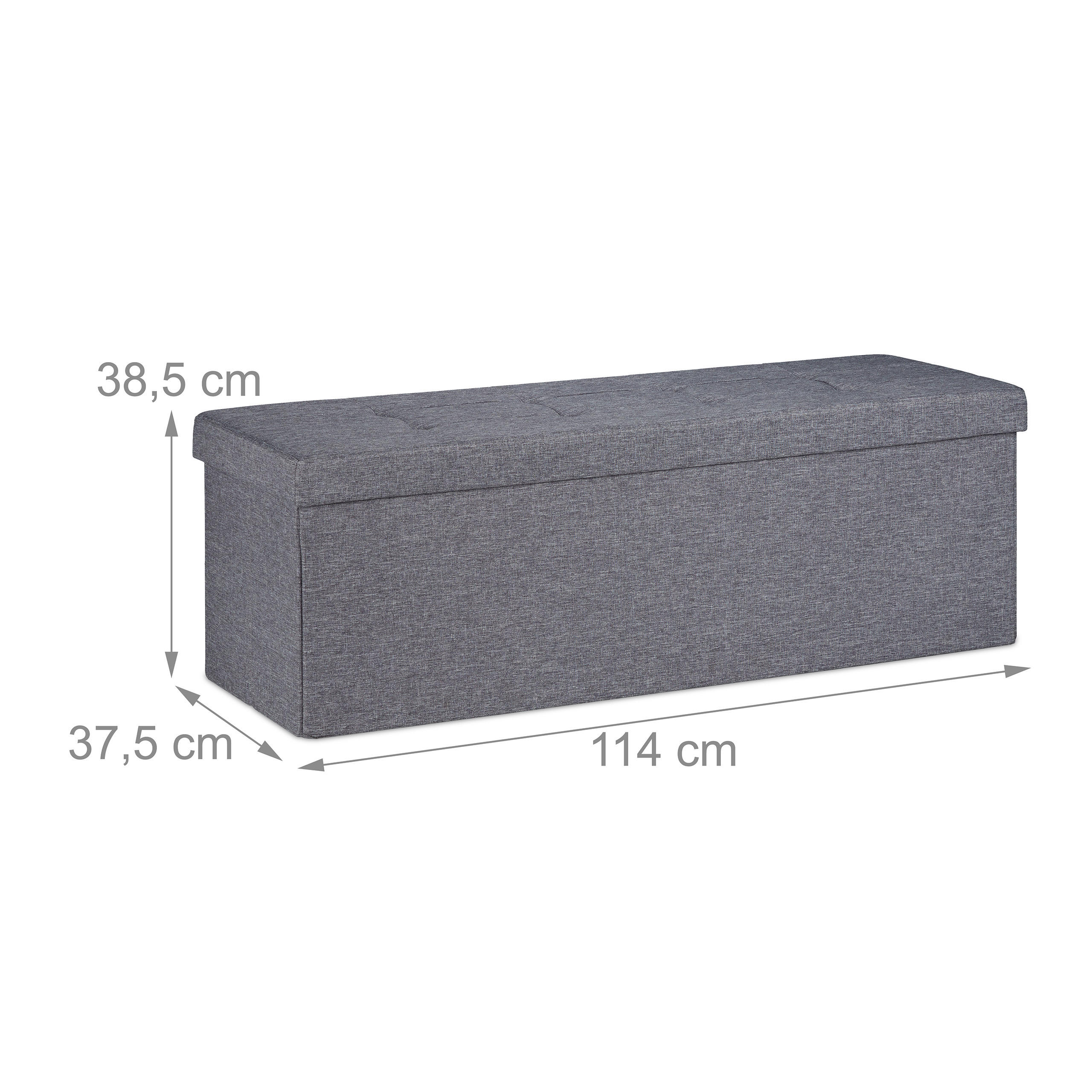 Thumbnail - Relaxdays Sitzbank, Anthrazit, Holzwerkstoff, Textil, 114x38.5x37.5 cm, Wohnzimmer, Hocker, Sitzhocker