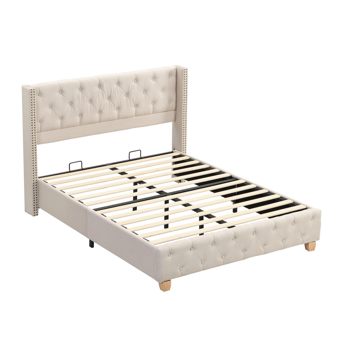 POLSTERBETT mit Kopfteil 160x200 cm Leinen Beige - Beige, Metall (160/200cm) - Meubliv