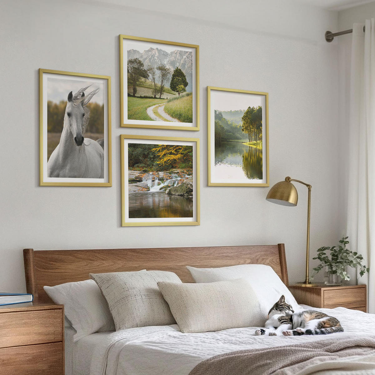 BILDER SET 4er Set - 50x50 cm & 40x60 cm Goldrahmen - Natur des Flusses White Horses - Goldfarben, Kunststoff (50/50cm) - TULUP