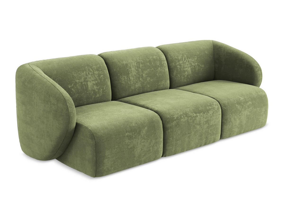3-SITZER SOFA Chenille Stoff Grün - Schwarz/Grün, Holzwerkstoff/Kunststoff (244/75/94cm) - Makamii