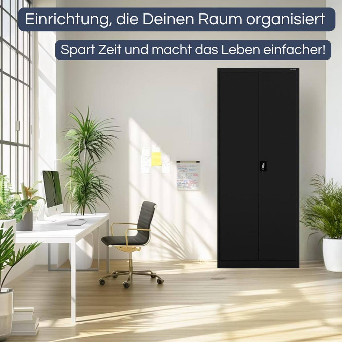AKTENSCHRANK abschließbar KADO Flügeltüren 220x90x40cm Schwarz - Schwarz, Metall (90/220/40cm) - DELUKE
