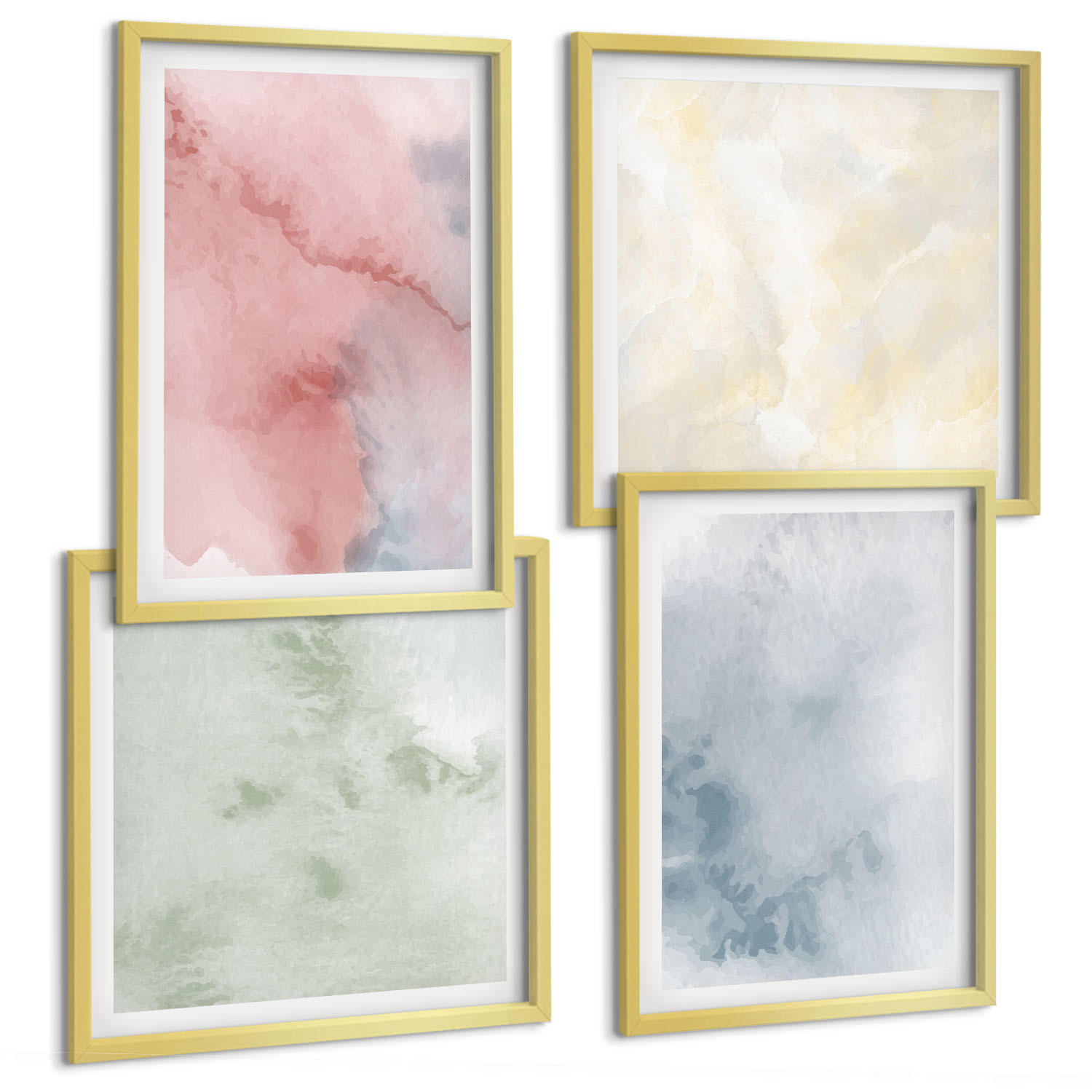 BILDER SET 4er Set - 50x50 cm & 40x60 cm Goldrahmen - Aquarellfarben in Pastellfarben - Goldfarben, Kunststoff (50/50cm) - TULUP