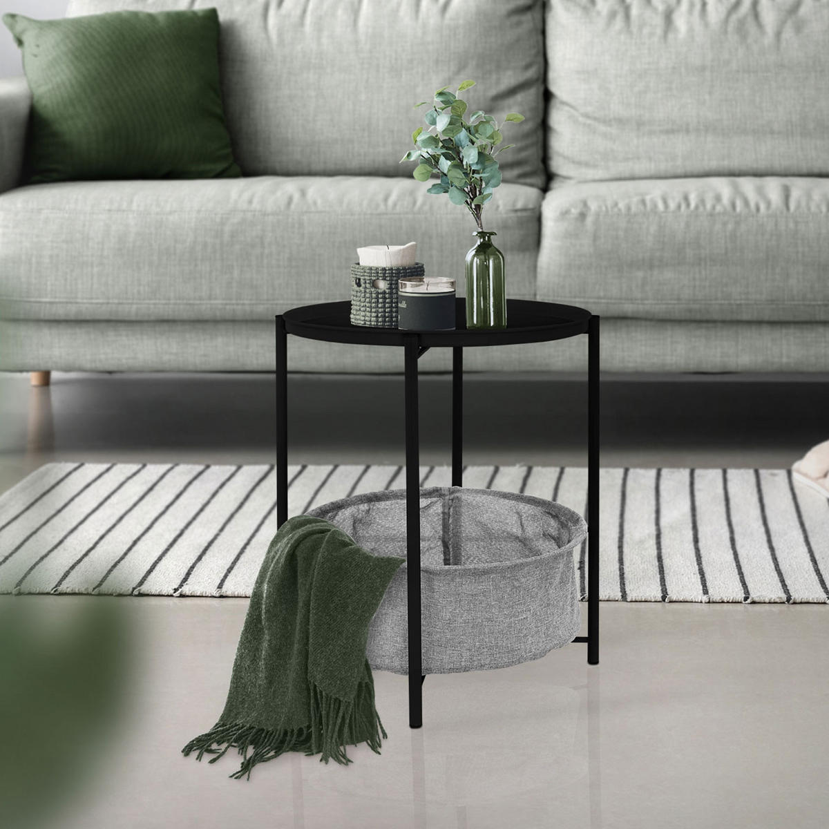 BEISTELLTISCH rund Schwarz Ø 46/51 cm - Schwarz, Metall (46/46/51cm) - ML-DESIGN